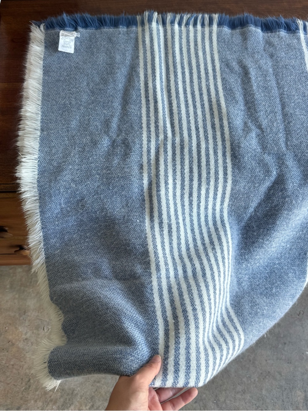 Pottery Barn 50x60 Blue and Cream Striped Fringe Throw Blanket